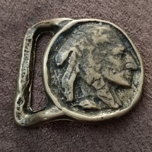 ❤️70S TRINITY BUCKLE CO Native American Indian Head Buffalo Nickel Brass Buckle